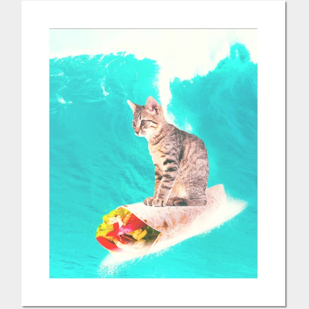 Kitty Cat Surfing Burrito Wall Art by Random Galaxy